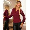 imageGRACE KARIN 2025 Womens Tops Wrap V Neck Shirt Lace Long Sleeve Blouses Dressy Casual Ruched Top Fall Fashion OutfitsBurgundy