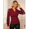 imageGRACE KARIN 2025 Womens Tops Wrap V Neck Shirt Lace Long Sleeve Blouses Dressy Casual Ruched Top Fall Fashion OutfitsBurgundy