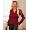 imageGRACE KARIN 2025 Womens Tops Wrap V Neck Shirt Lace Long Sleeve Blouses Dressy Casual Ruched Top Fall Fashion OutfitsBurgundy