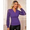 imageGRACE KARIN 2025 Womens Tops Wrap V Neck Shirt Lace Long Sleeve Blouses Dressy Casual Ruched Top Fall Fashion OutfitsDark Purple