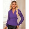 imageGRACE KARIN 2025 Womens Tops Wrap V Neck Shirt Lace Long Sleeve Blouses Dressy Casual Ruched Top Fall Fashion OutfitsDark Purple