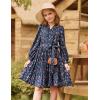 imageGRACE KARIN Girls Fall Long Sleeve Casual Holiday Party Dress for Teen Girl Floral Pleated Ruffle Dresses 614 YearsNavy Bluecolorful Floral