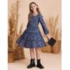 imageGRACE KARIN Girls Fall Long Sleeve Floral Square Neck Smock Tiered Casual Holiday Teen Dress Size 514Navy Blue Floral