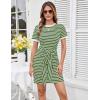 imageGRACE KARIN Striped Shirt Dresses for Women Front Tie Crewneck Wrap Dress Short Sleeve TShirt Casual Mini Bodycon DressGreen