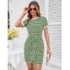 imageGRACE KARIN Striped Shirt Dresses for Women Front Tie Crewneck Wrap Dress Short Sleeve TShirt Casual Mini Bodycon DressGreen