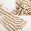 imageGRACE KARIN Striped Shirt Dresses for Women Front Tie Crewneck Wrap Dress Short Sleeve TShirt Casual Mini Bodycon DressKhaki