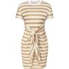 imageGRACE KARIN Striped Shirt Dresses for Women Front Tie Crewneck Wrap Dress Short Sleeve TShirt Casual Mini Bodycon DressKhaki