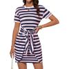 imageGRACE KARIN Striped Shirt Dresses for Women Front Tie Crewneck Wrap Dress Short Sleeve TShirt Casual Mini Bodycon DressPink Navy Blue