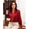 imageGRACE KARIN Women Satin Tops Button Down Shirts Silk Long Sleeve Work Shirt 2025 Fall Business Casual Blouse Dressy TopsWine Red