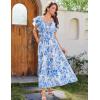 imageGRACE KARIN Womens 2025 Floral Summer VNeck Ruffle Sleeve Empire Waist ALine Casual Maxi Tiered Dress with PocketsWhite Blue Flower
