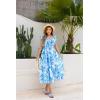 imageGRACE KARIN Womens 2025 Floral Summer VNeck Ruffle Sleeve Empire Waist ALine Casual Maxi Tiered Dress with PocketsWhite Blue Flower
