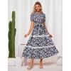imageGRACE KARIN Womens 2025 Summer Floral Flowy Dresses Boho Tie Belt Short Puff Sleeve A Line Maxi Shirt Dress with PocketBlack Blue