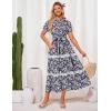 imageGRACE KARIN Womens 2025 Summer Floral Flowy Dresses Boho Tie Belt Short Puff Sleeve A Line Maxi Shirt Dress with PocketBlack Blue