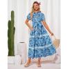 imageGRACE KARIN Womens 2025 Summer Floral Flowy Dresses Boho Tie Belt Short Puff Sleeve A Line Maxi Shirt Dress with PocketBlue Floral