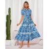 imageGRACE KARIN Womens 2025 Summer Floral Flowy Dresses Boho Tie Belt Short Puff Sleeve A Line Maxi Shirt Dress with PocketBlue Floral