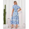 imageGRACE KARIN Womens 2025 Summer Floral Flowy Dresses Boho Tie Belt Short Puff Sleeve A Line Maxi Shirt Dress with PocketBlue Pink