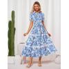 imageGRACE KARIN Womens 2025 Summer Floral Flowy Dresses Boho Tie Belt Short Puff Sleeve A Line Maxi Shirt Dress with PocketBlue Pink