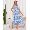imageGRACE KARIN Womens 2025 Summer Floral Flowy Dresses Boho Tie Belt Short Puff Sleeve A Line Maxi Shirt Dress with PocketBlue Pink
