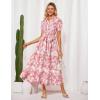 imageGRACE KARIN Womens 2025 Summer Floral Flowy Dresses Boho Tie Belt Short Puff Sleeve A Line Maxi Shirt Dress with PocketPink Floral