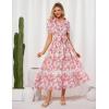 imageGRACE KARIN Womens 2025 Summer Floral Flowy Dresses Boho Tie Belt Short Puff Sleeve A Line Maxi Shirt Dress with PocketPink Floral
