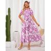 imageGRACE KARIN Womens 2025 Summer Floral Flowy Dresses Boho Tie Belt Short Puff Sleeve A Line Maxi Shirt Dress with PocketWhite Purple