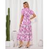 imageGRACE KARIN Womens 2025 Summer Floral Flowy Dresses Boho Tie Belt Short Puff Sleeve A Line Maxi Shirt Dress with PocketWhite Purple