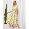 imageGRACE KARIN Womens 2025 Summer Floral Flowy Dresses Boho Tie Belt Short Puff Sleeve A Line Maxi Shirt Dress with PocketYellow Green