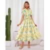 imageGRACE KARIN Womens 2025 Summer Floral Flowy Dresses Boho Tie Belt Short Puff Sleeve A Line Maxi Shirt Dress with PocketYellow Green