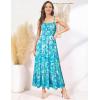 imageGRACE KARIN Womens 2025 Summer Maxi Dress Sleeveless Floral Spaghetti Strap Smocked Boho Beach Long Dress with PocketsBlue Green
