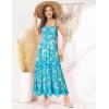 imageGRACE KARIN Womens 2025 Summer Maxi Dress Sleeveless Floral Spaghetti Strap Smocked Boho Beach Long Dress with PocketsBlue Green