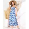 imageGRACE KARIN Womens 2025 Summer Maxi Dress Sleeveless Floral Spaghetti Strap Smocked Boho Beach Long Dress with PocketsBlue Leaves