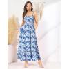 imageGRACE KARIN Womens 2025 Summer Maxi Dress Sleeveless Floral Spaghetti Strap Smocked Boho Beach Long Dress with PocketsBlue Leaves