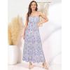 imageGRACE KARIN Womens 2025 Summer Maxi Dress Sleeveless Floral Spaghetti Strap Smocked Boho Beach Long Dress with PocketsBlue White Floral