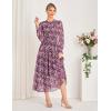 imageGRACE KARIN Womens Long Sleeve Maxi Dress Fall 2025 Chiffon Flowy Wedding Guest Dresses Floral Tiered Dress with PocketsPurple Floral