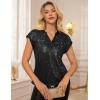 imageGRACE KARIN Womens Sequin Tops 2025 Cap Sleeve Sparkly Tops Glitter Party Dressy Blouses Fall V Neck Club Concert ShirtsBlack