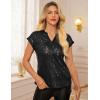 imageGRACE KARIN Womens Sequin Tops 2025 Cap Sleeve Sparkly Tops Glitter Party Dressy Blouses Fall V Neck Club Concert ShirtsBlack