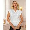 imageGRACE KARIN Womens Sequin Tops 2025 Cap Sleeve Sparkly Tops Glitter Party Dressy Blouses Fall V Neck Club Concert ShirtsSilver
