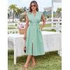 imageGRACE KARIN Womens Summer Casual Dress V Neck Cap Sleeve Zipper Front Flowy Midi Dress with PocketsSage Green