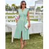 imageGRACE KARIN Womens Summer Casual Dress V Neck Cap Sleeve Zipper Front Flowy Midi Dress with PocketsSage Green