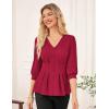 imageGRACE KARIN Womens Tops Fall Dressy Casual Blouse V Neck 34 Sleeve Peplum Business Shirts 2025 Fashion ClothingBurgundy
