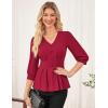 imageGRACE KARIN Womens Tops Fall Dressy Casual Blouse V Neck 34 Sleeve Peplum Business Shirts 2025 Fashion ClothingBurgundy