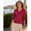 imageGRACE KARIN Womens Tops Fall Dressy Casual Blouse V Neck 34 Sleeve Peplum Business Shirts 2025 Fashion ClothingBurgundy