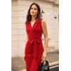 imageGRACE KARIN Womens Wear to Work Sleeveless Ruched Bodycon Office Pencil Midi Dresses with BeltDeep Red