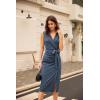 imageGRACE KARIN Womens Wear to Work Sleeveless Ruched Bodycon Office Pencil Midi Dresses with BeltGray Blue