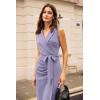 imageGRACE KARIN Womens Wear to Work Sleeveless Ruched Bodycon Office Pencil Midi Dresses with BeltLight Purple