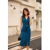 imageGRACE KARIN Womens Wear to Work Sleeveless Ruched Bodycon Office Pencil Midi Dresses with BeltPeacock Blue