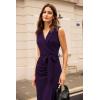 imageGRACE KARIN Womens Wear to Work Sleeveless Ruched Bodycon Office Pencil Midi Dresses with BeltRose Purple