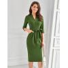 imageGRACE KARIN Womens Work Dresses V Neck 34 Sleeve Back Zipper Tie Waist Bodycon Dress Office Cocktail Dress with PocketsArmy Green
