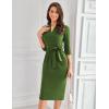 imageGRACE KARIN Womens Work Dresses V Neck 34 Sleeve Back Zipper Tie Waist Bodycon Dress Office Cocktail Dress with PocketsArmy Green