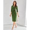imageGRACE KARIN Womens Work Dresses V Neck 34 Sleeve Back Zipper Tie Waist Bodycon Dress Office Cocktail Dress with PocketsArmy Green